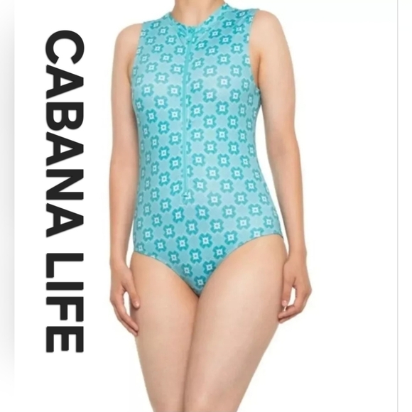 Cabana Life Aqua Tropical Sleeveless Unisuit UPF 50+ Swimsuit XL - Picture 1 of 4